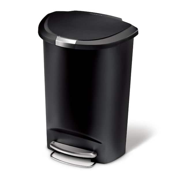 simplehuman 50-Liter Semi-Round Black Plastic Household Step-On Trash Can