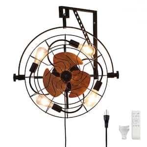 20 in. Indoor Black Low Profile Ceiling Fan with Light Plug-in Farmhouse Caged Mounted Fan with Remote
