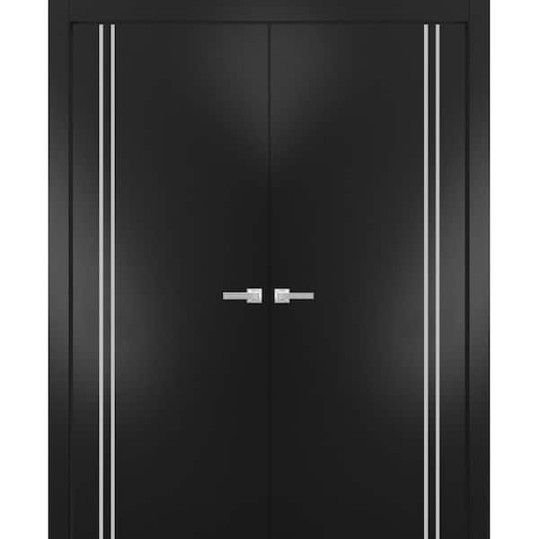 Sartodoors 72 in. x 96 in. 2 Panel Black Matte Finished Solid Wood with Honeycomb Sliding Door with Hardware