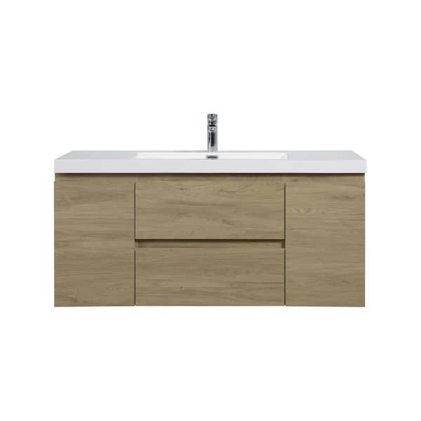 Boosicavelly 48 in. W x 20 in. D x 22 in. H Single Sink Floating Bath Vanity in Natural Oak with Glossy White Resin Top