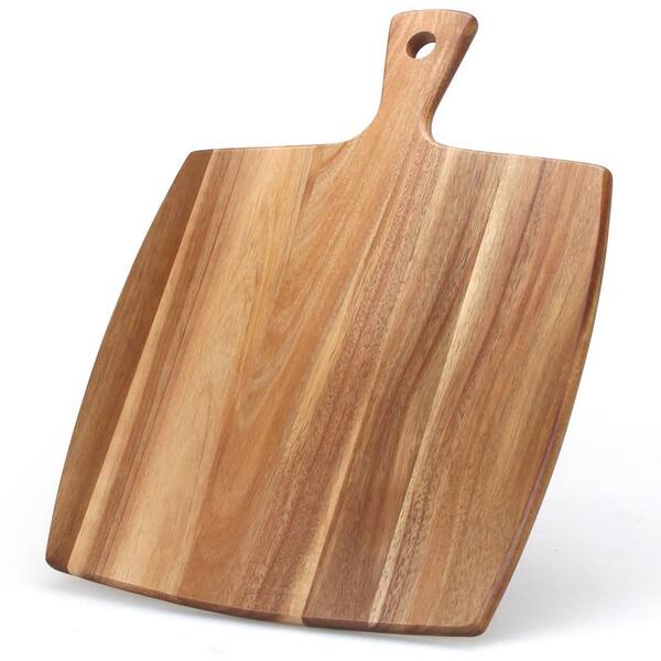 17 in. x 13 in. Acacia Wood Rectangle Cutting Board with Handle, Wooden Charcuterie Board for Bread and Meat