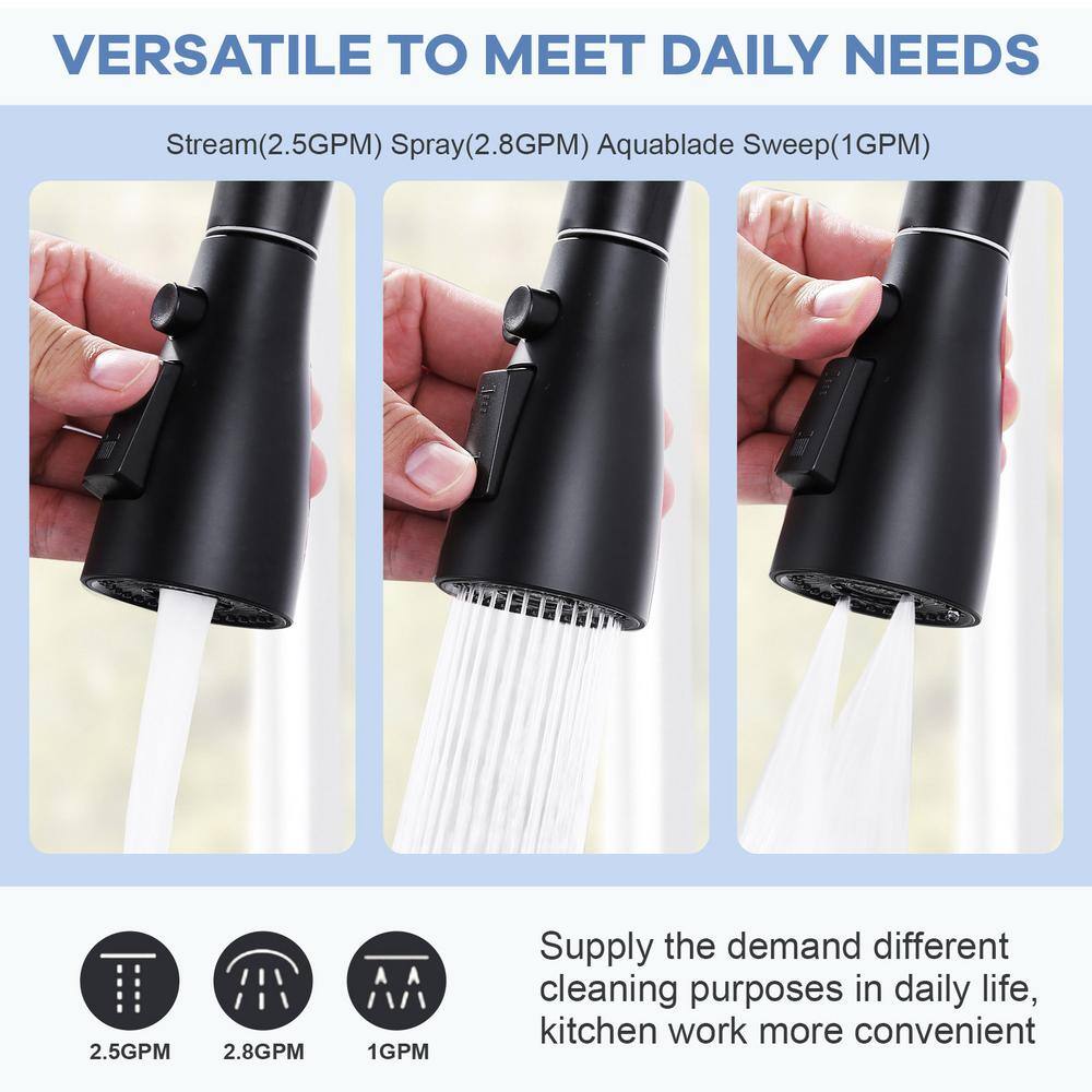 Matte Black ABS 3-Function Pull Down Kitchen Faucet Sprayer with Adapter Kit