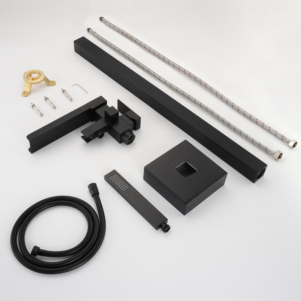 Matte Black Stainless Steel Freestanding Tub Faucet with Hand Shower