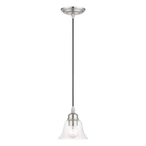 Moreland 1-Light Brushed Nickel Single Mini Pendant with Hand Blown Clear Glass