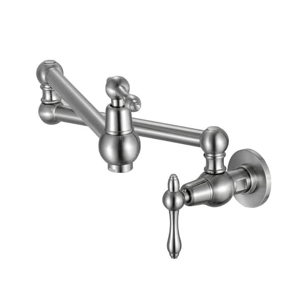 Fapully Commercial Double-Handle Wall Mounted Pot Filler with Lever Handle in Brushed Nickel