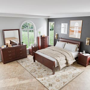 3-Piece Burkhart Cherry Wood King Bedroom Set Bed and Nightstand With Chest