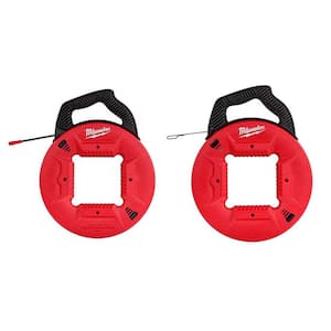 JOIKIT 2 Pack 100 ft Fish Tape Electrical Wire Puller Steel Reel with High Impact Case Fishing 1 8 inch Wide Flat Red at MechanicSurplus.com