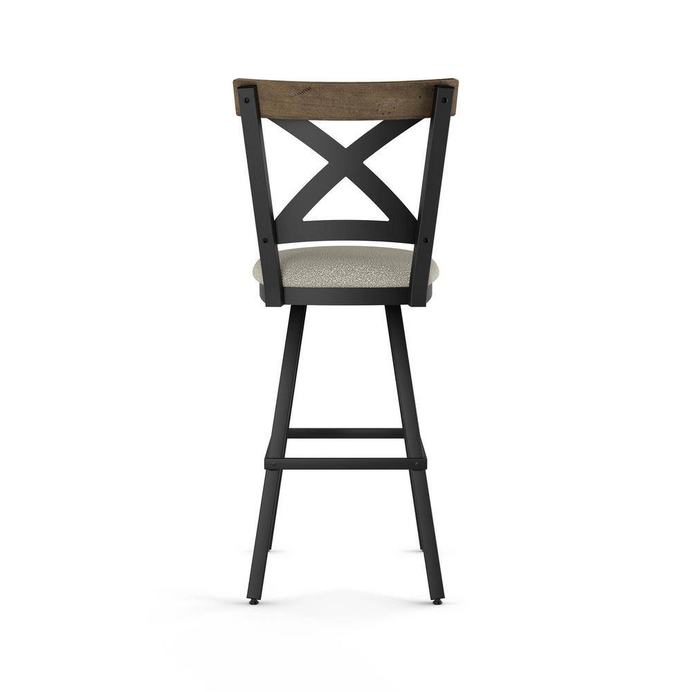 Beige and Black Swivel Bar Stool with Wood Backrest