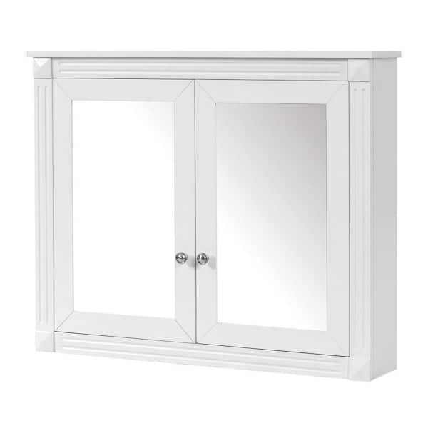 36 in. W x 28.7 in. H Rectangular White Wall Mounted Bathroom Storage Medicine Cabinet with Mirror, Adjustable Shelves