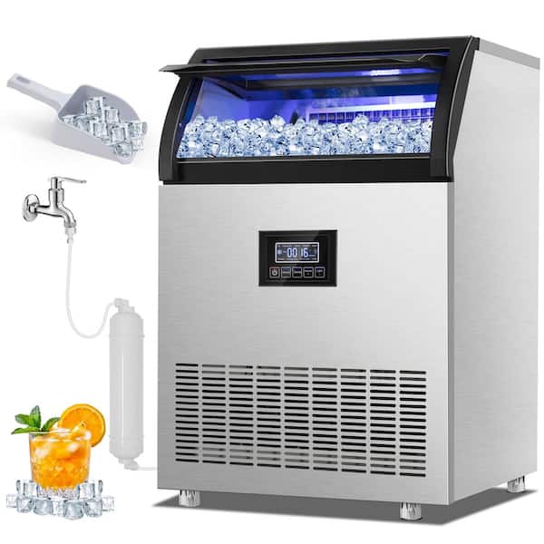 24.4 in. 250 lb./Day Freestanding Ice Maker in Stainless Steel w/FullSize Cube Production for Home Bar and Entertainment