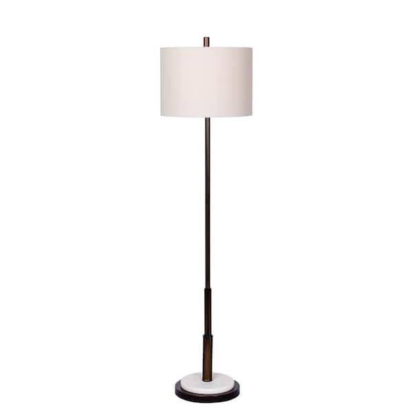 Fangio Lighting 60 in. Faux Telescope Oil Rubbed Bronze Metal and White Marble Floor Lamp