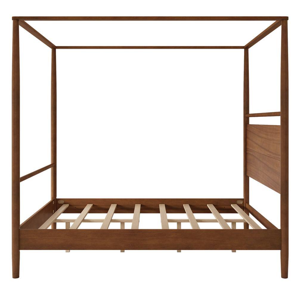Walnut Wood Frame King Size Canopy Bed, 4-Posters Bed - thumbnail 2