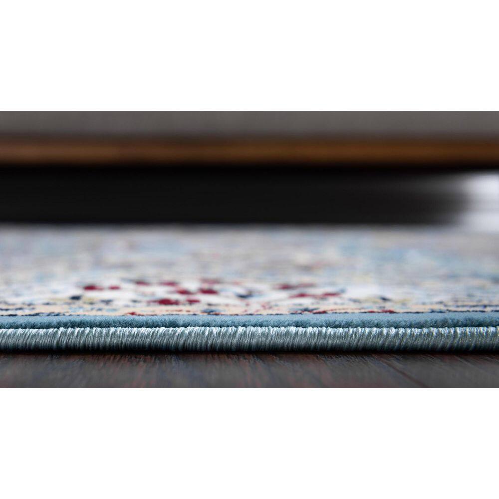 Elegant Blue Floral Rectangular Indoor Rug 5' x 8'