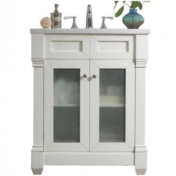 James Martin Vanities Weston 30 in. W Single Vanity in Cottage White with Solid Surface Vanity Top in Arctic Fall with White Basin