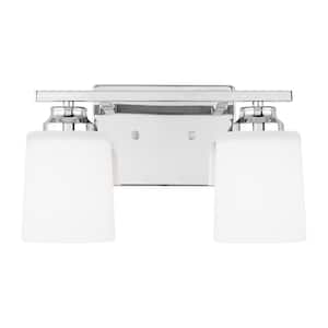 Vinton 13.125 in. 2-Light Chrome Bathroom Vanity Light with Etched White Glass Shades, LED Light Bulbs Included