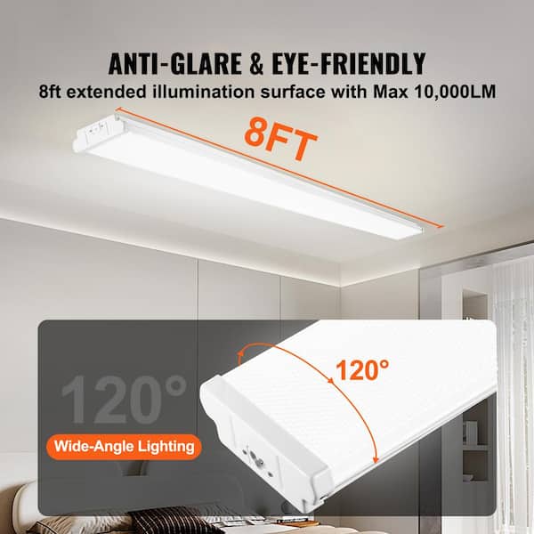 8FT/ 96in. LED Wraparound Light, 110-Watt 10,000 Lumen, Flush Mount Shop Light, 4-Pack 6500K Daylight Ceiling Lighting