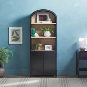 Arched 76 in. Tall Black Wood 4-Shelf Bookcase with Closed Storage and Statement Pulls