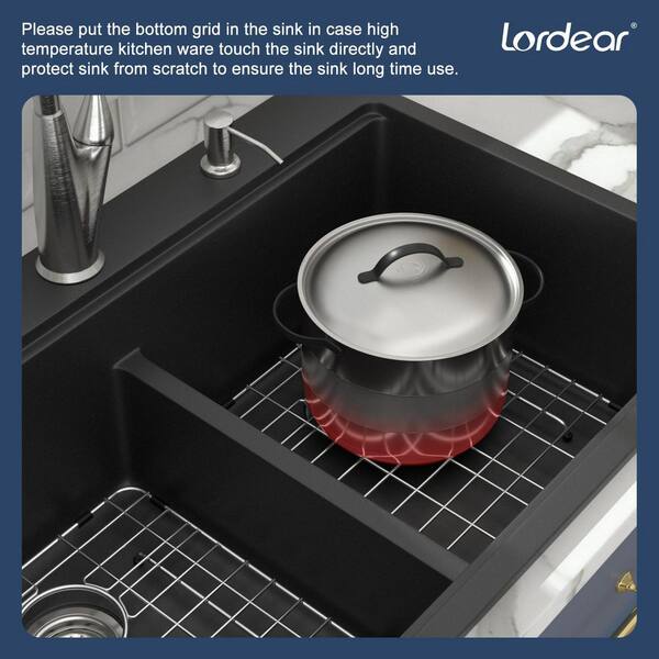 LORDEAR Drop-In 33 in.Double Bowl 50/50 Matte Black Low LORDEAR Drop-In 33 in.Double Bowl 50/50 Matte Black Low