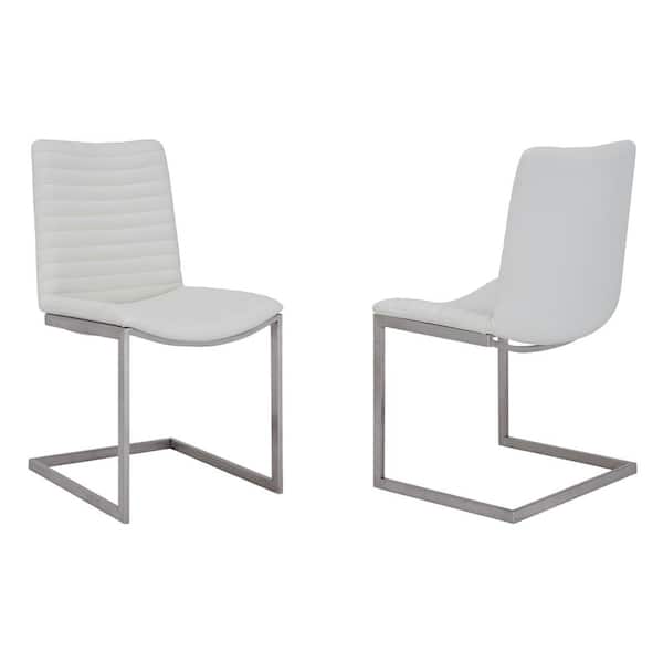Armen Living April Brushed Stainless Steel and White Faux Leather Dining Chair (Set of 2)