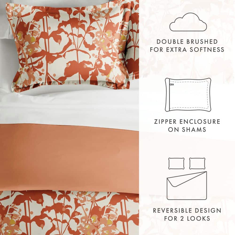 Clay and White Floral Microfiber Full/Queen Duvet Cover Set