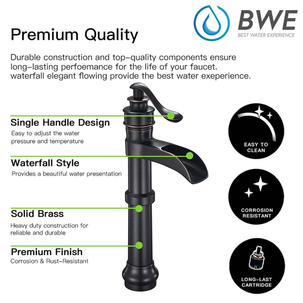 Oil Rubbed Bronze Waterfall Vessel Bathroom Faucet with Pop-Up Drain