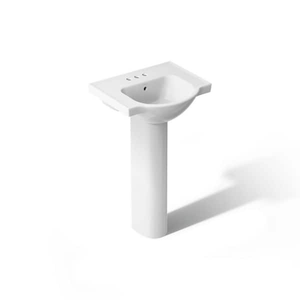 Veer 21 in. Vitreous China Pedestal Combo Bathroom Sink in White with Overflow Drain