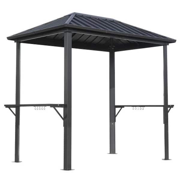 5 ft. x 8 ft. Outdoor Metal Hardtop BBQ Gazebo with Galvanized Steel Pavilion and Aluminum Frame, Shelves for Patio