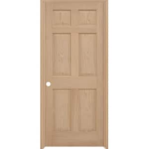24 in. x 80 in. 6-Panel Right-Hand Unfinished Red Oak Wood Single Prehung Interior Door with Bronze Hinges