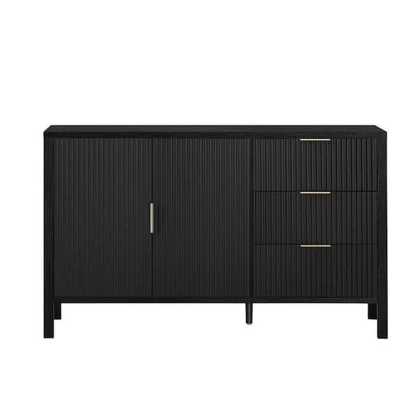 60 in. Black Kitchen Pantry Cabinet with 3-Drawers, 2-Doors