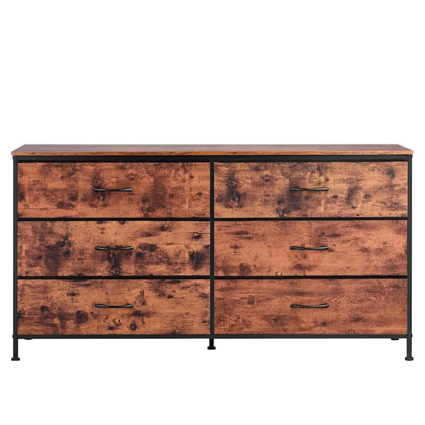SVOPES 6 Drawer Dresser, Tall Storage Organizer, Fabric Chest with Steel  Frame, TV Stand for Bedroom, Closet, Rustic Brown  2LZWCTJ6C505O3TX9V0-250217