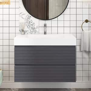 30 in. W Single Sink Wall-Mounted Bath Vanity in Gray with White Acrylic Top