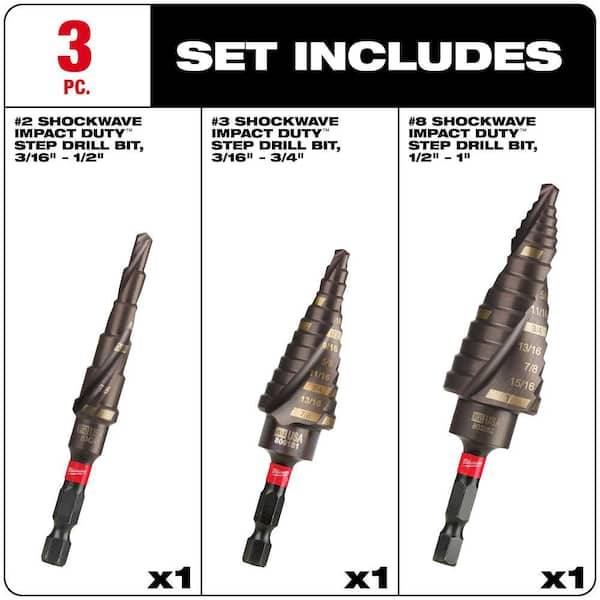 Milwaukee SHOCKWAVE Impact Duty Titanium Step Bit Kit (3-Piece) 48