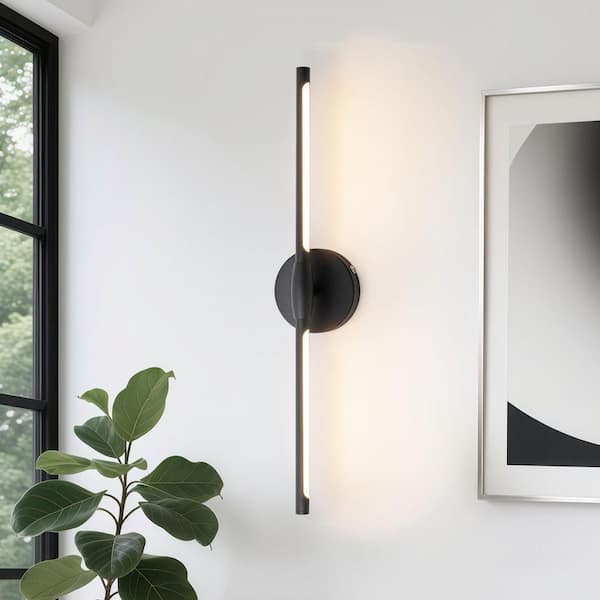 24.21 in. 1-Light Black Modern LED Wall Sconce 3-Color Dimmable