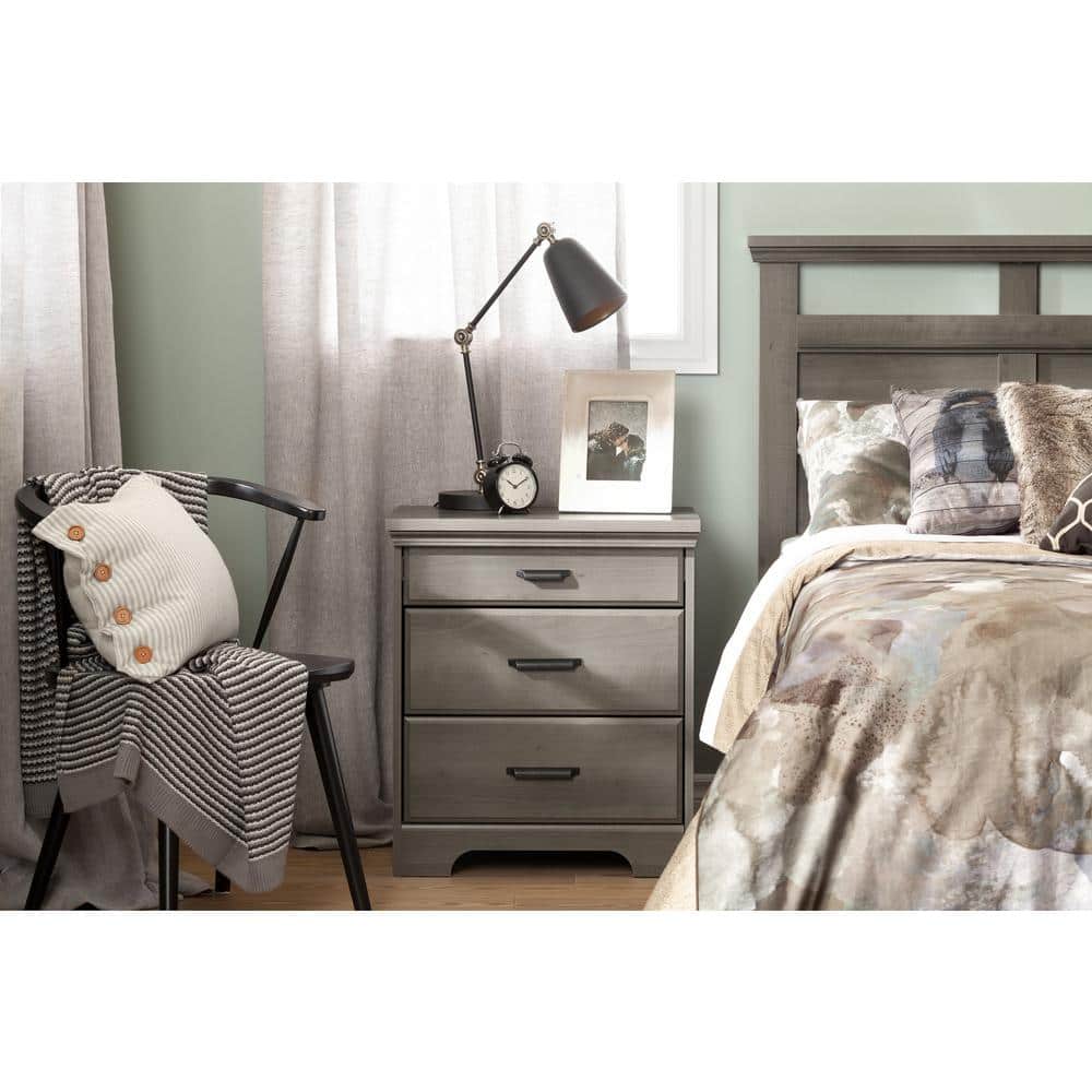 Gray Maple 2-Drawer Nightstand with Charging Station