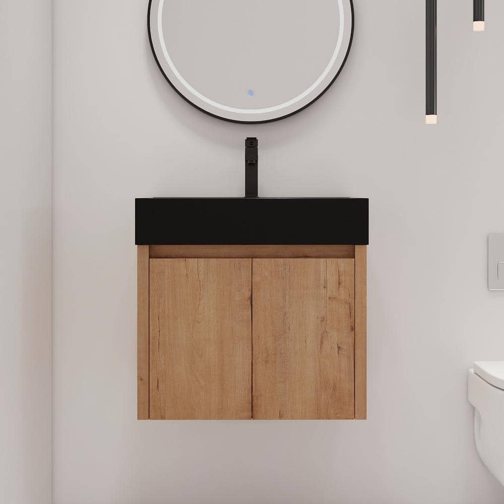 23.6 in. W x 18.1 in. D x 22.4 in. H Wall-Mounted Bath Vanity in Light Brow