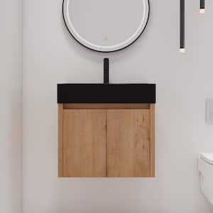 23.6 in. W x 18.1 in. D x 22.4 in. H Wall-Mounted Bath Vanity in Light Brown with Black Resin Vanity Top