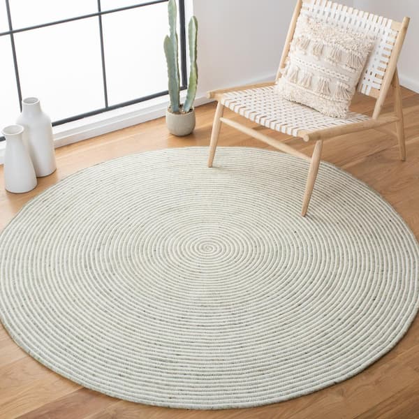 Braided Green Ivory Doormat 3 ft. x 3 ft. Abstract Striped Round Area Rug