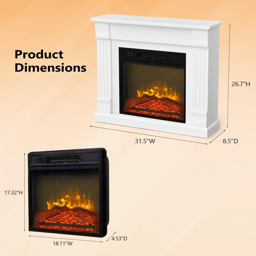 32" White Freestanding Electric Fireplace with Wooden Cabinet