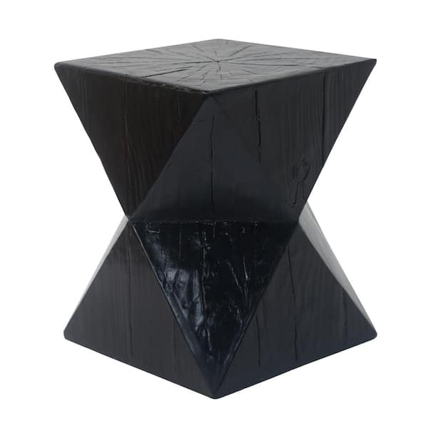 Unbranded Black Square Concrete Outdoor Side Table, Prismatic Wooden Grain Symmetric Side Table for Garden Patio