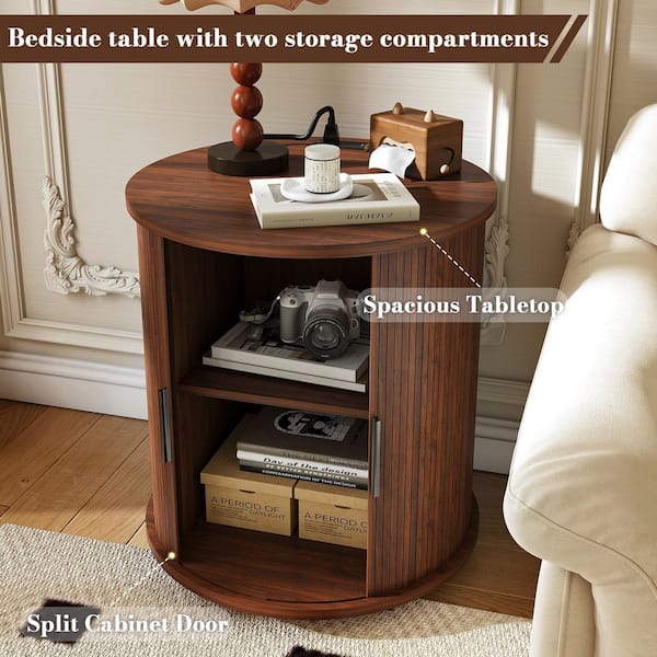 Noble House Forrest Modern Walnut MDF Wood Cylinder Bedside Table