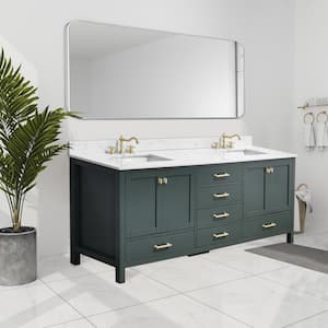 Bath Mist 84 in. W. Double Sink Freestanding Bath Vanity in Green with White Engineered Top