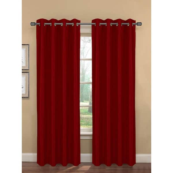 Bella Luna Semi-Opaque Becca Faux Silk 54 in. W x 84 in. L Room Darkening Grommet Extra Wide Curtain Panel in Burgundy