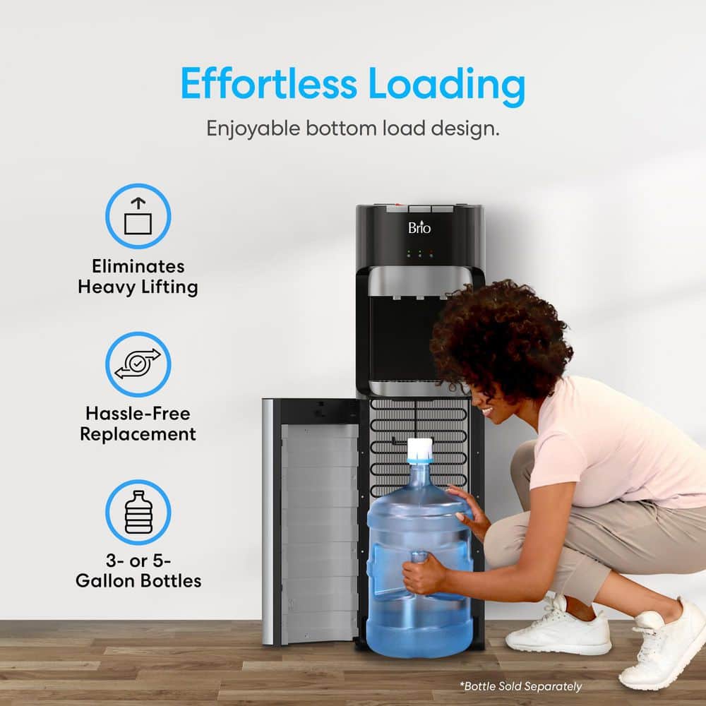 Brio Stainless Steel Bottom Load Water Cooler Dispenser with Hot, Cold, and Room Temperature Water