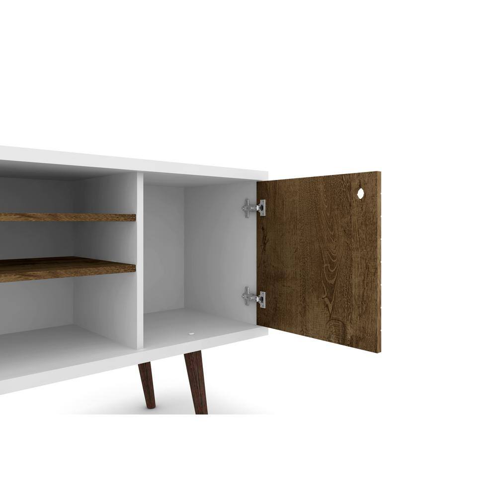 Rustic Brown and White Solid Wood TV Stand with Cabinet, 54"
