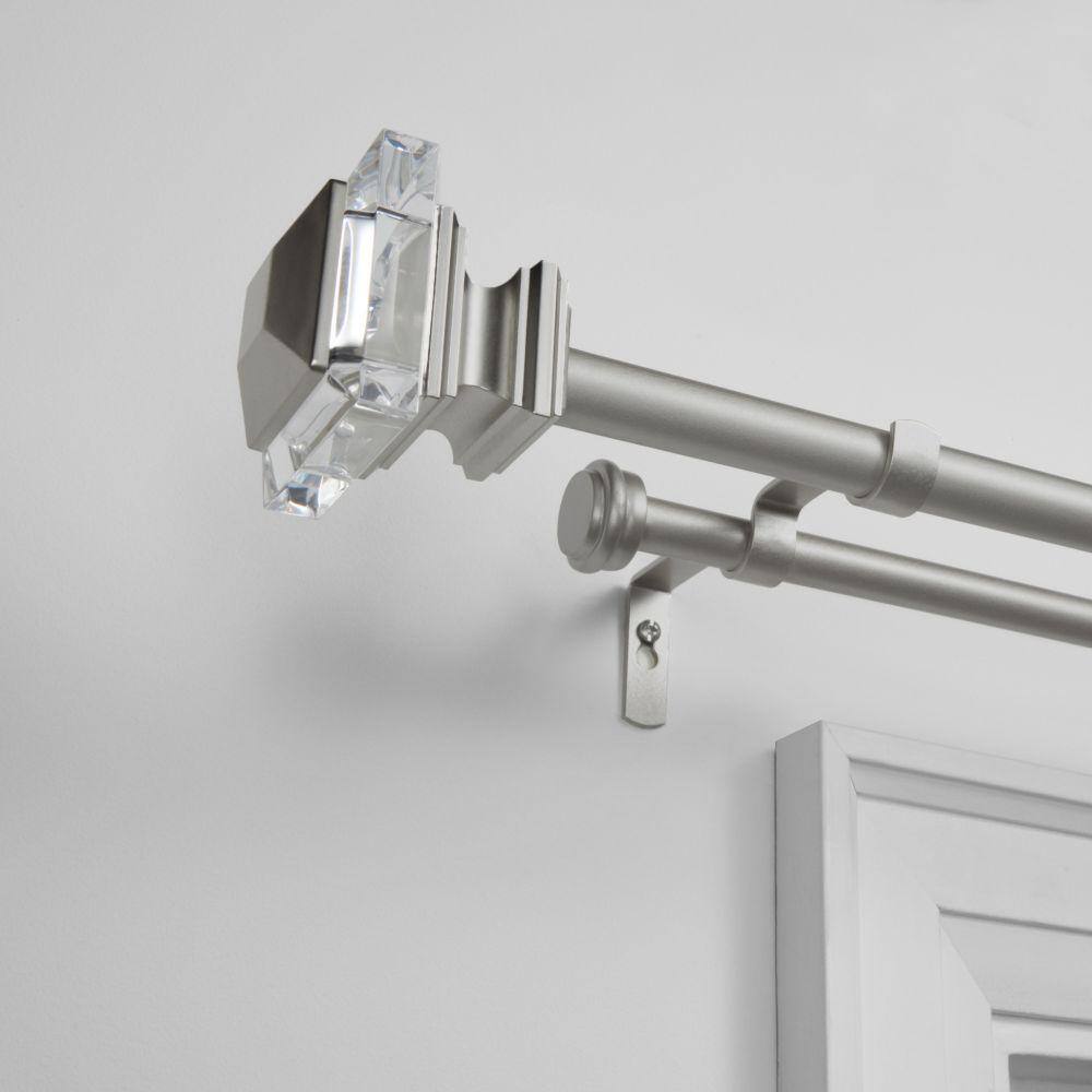 Matte Silver Double Curtain Rod with Acrylic Finials, 36"-72"