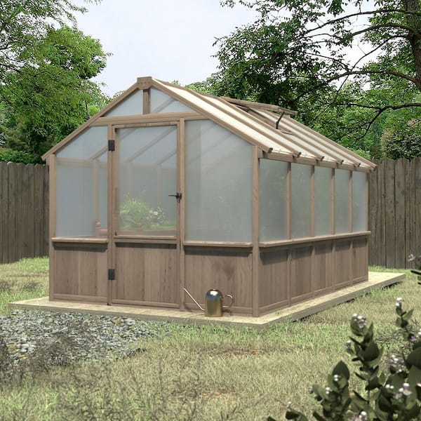 8 ft. x 10 ft. Wooden Greenhouse for Outdoors, Polycarbonate Greenhouse with Roof Vent, Greenhouse for Outside Garden