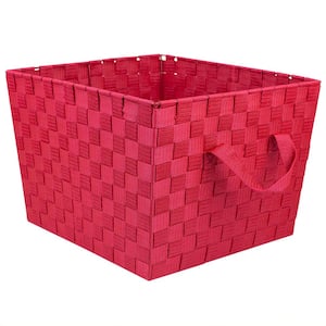 10 in. H x 13 in. W x 15 in. D Red Fabric Cube Storage Bin