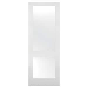 28 in. x 96 in. Solid Core 2-Lite Satin Etch Glass Square Sticking Primed Wood Interior Door Slab