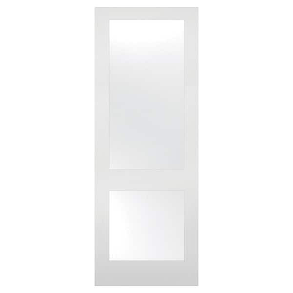 32 in. x 96 in. Solid Core 2-Lite Satin Etch Glass Square Sticking Primed Wood Interior Door Slab