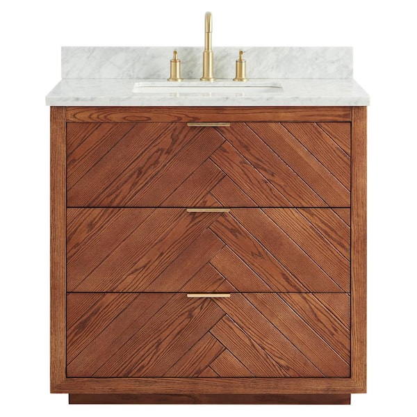 CHAMELEON CONCEPTS Baker 36" Woodgrain Vanity with Carrara Marble Top and Single Sink Ceramic Basin